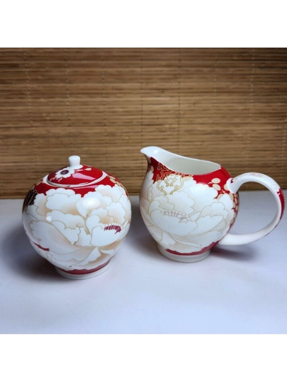 Maxwell and Williams Kimono Cream and Sugar Set Red and White Fine Bone …